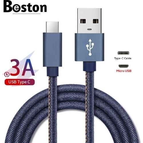 1M Denim Braided USB Type C Cable USB C Charger Cable Cord for Samsung S8 Xiaomi Huawei P9 P10 plus USB Type-C Fast Charging