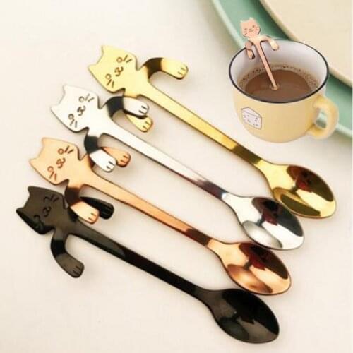 1PCCartoon Cat Coffee Spoon Stainless Steel Hanging Coffee Cup Spoon Ice Cream Dessert Teaspoon Creative Hanging Scoop Tableware