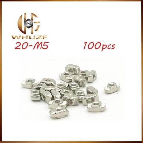 100PCS M5 Hammer 20-M5 Nut Aluminum Connector T Fastener Sliding Nut Nickel Plated Carbon Steel for 2020 Aluminum Profile