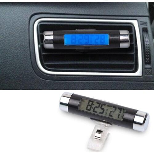 Digital LCD 2in1 Car Clock Temperature Display Electronic Clock Car Temperature Automotive Blue Backlight