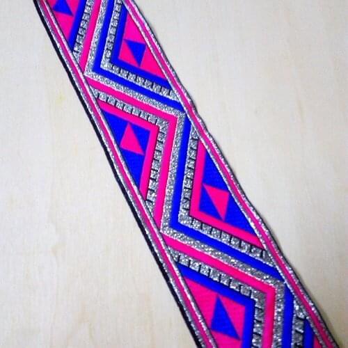 50mm 5cm 2'' Pink Blue Metallic Silver Bright Beautiful Zigzag Lace Webbing Curtain Trim National Woven Jacquard Ribbon Laciness