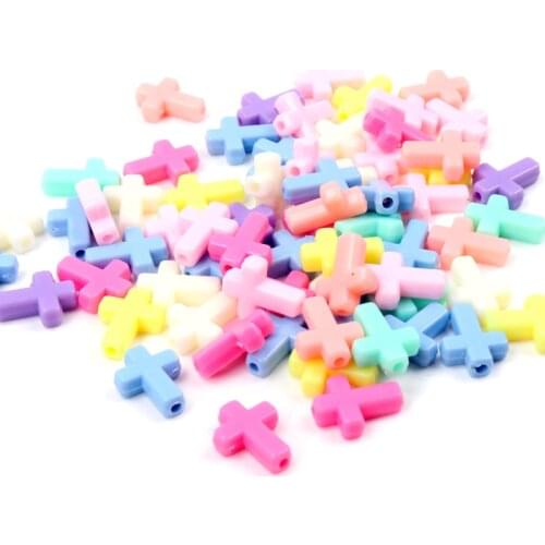 50Pcs Mixed Candy Color Acrylic Cross charm Spacer Loose Beads For Diy jewelry making 12x16mm