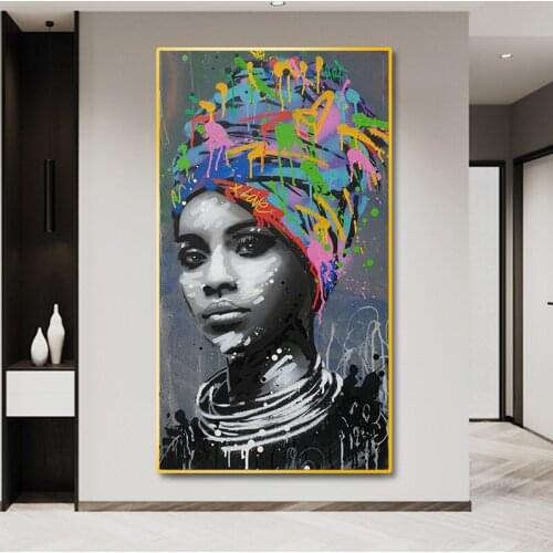Abstract Africa Women Graffiti Art Posters and Prints Black Girl Portrait Canvas Painting Wall Art Picture for Living Room Decor