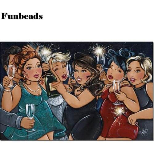 Cartoon Fat Lady drink Diamond Mosaic large size diy 5d diamond painting Full Square Round Drill Diamond Embroidery Woman FF4047