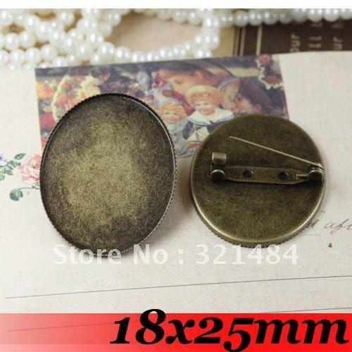 Free ship! 18x25mm 200PCS Antique bronze Oval Cameo Cabochon Setting Brooches brooch base blanks trays bezel