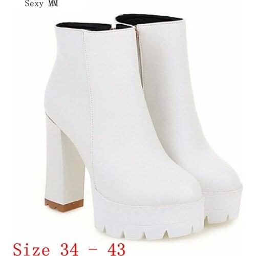 Spring Autumn Winter Platform High Heels Ankle Boots Women Short Boots Ladies Shoes botas botte femme Plus Size 34-40.41.42.43