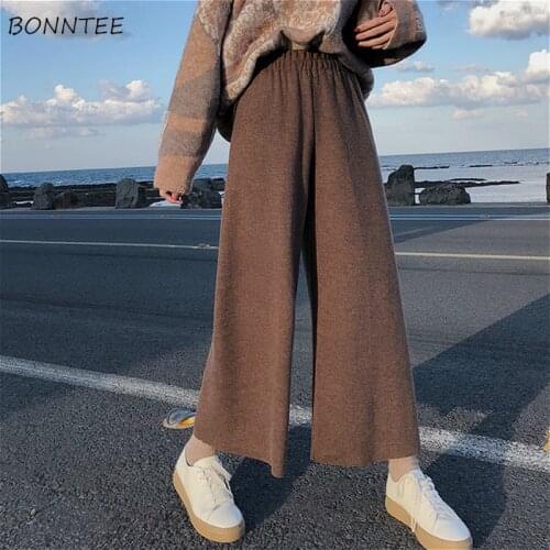 Pants Women Ankle-length Solid Wide Leg Trousers Mujer Ins Loose All-match Causal Streetstyle Ladies Students Simple Chic Spring