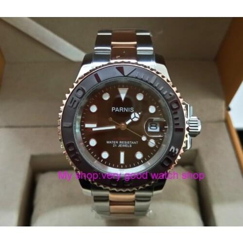 41MM PARNIS Coffee color dial Automatic Self-Wind movement Ceramic bezel Sapphire Crystal luminous mens watch df137a
