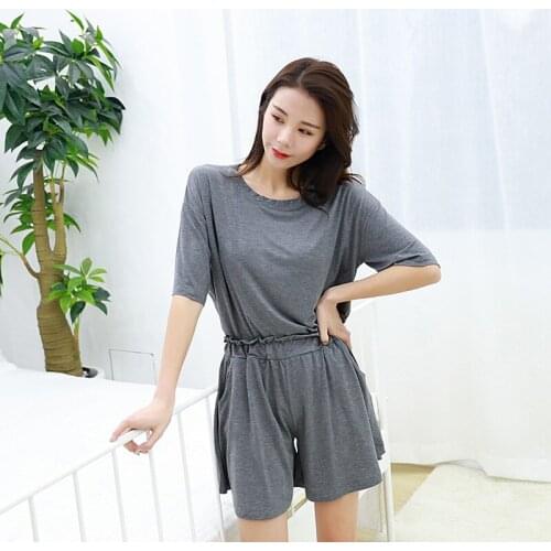 Plus size homewear loose and soft pajamas new modal short-sleeved womens shorts pajamas suits can be worn outside bathrobe