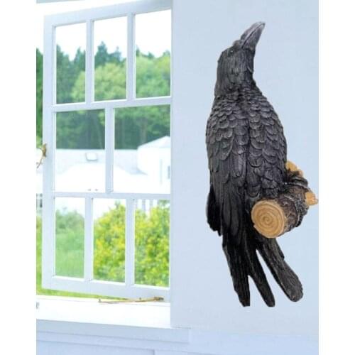 Simulation Black Crow Model Resin Craft Bird Sculpture Artificial Crow Collectible Figurine Statue Ornament Home Garden Decorati
