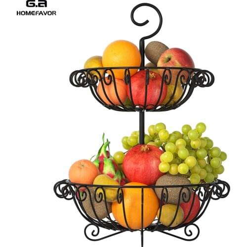 Fruit Basket Wire Storage Shelf 2 Tire Self-design Organizer Removable Food Container Kitchen Fruit Vegetable Stuff Rack