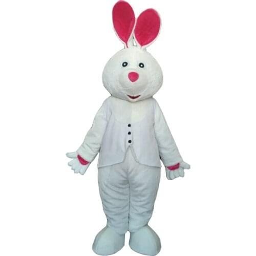 Adult White Rabbit Mascot Costume Carnival Festival Commercial Advertising Party Dress With Fan In Head