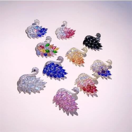 Colorful Luxury Zircon Crystal Cute Swan Brooches for Women Elegant Pins Fashion Animal Jewelry Wedding Pin broche femme bijoux