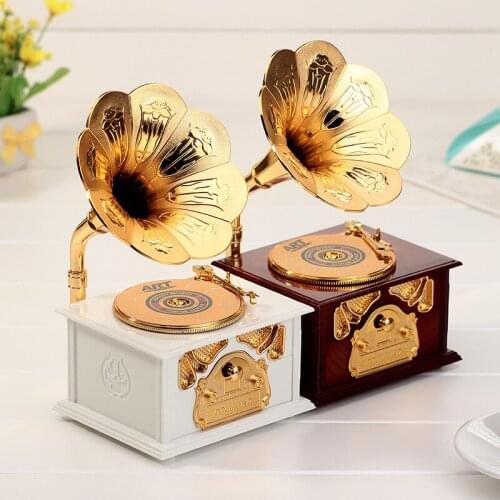 Creative Phonograph Music Box Jewelry Box Gift Christmas Retro Music Box Handicraft Furnishing Articles Home Decor Accessories