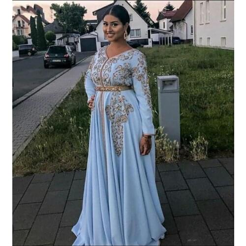 Moroccan caftan Evening Dresses V Neck Crystal Algeria Arabic Muslim Special Occasion Dresses Party Gowns vestidos de fiesta