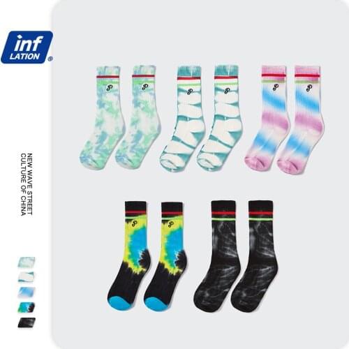 INFLATION Cool Socks For Men Street Style Multicolor Tie Dye Socks With Embroidery All-match Sport Socks Unisex
