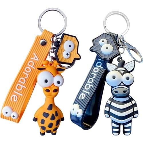 Fashion Creative Ugly Cute Big Eye Zebra Keychain Cute Giraffe Key Chain Cartoon Animal Keyring Bag Pendant Accessories