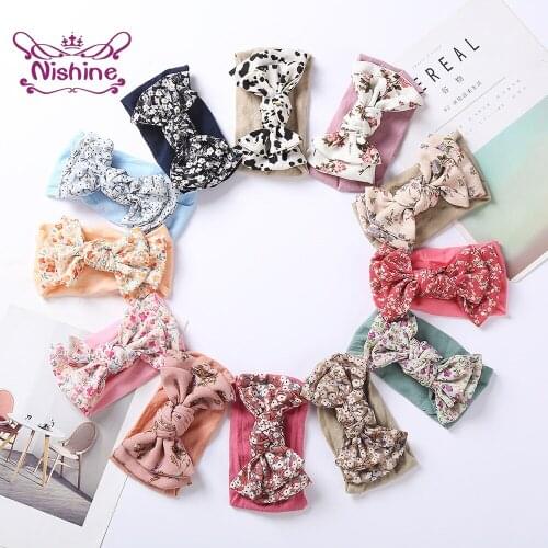 Fashion Handmade Chiffon Bowknot Elastic Headband Cute Print Bows Baby Girls Hairband Hair Accessories Christmas Decoration