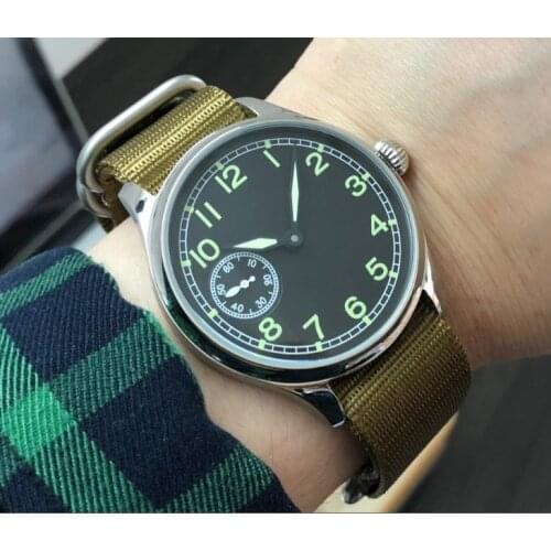 Sapphire crystal or Mineral glass 44mm black dial Asian 6497 Mechanical movement mens watch luminous Mechanical watches p48-20