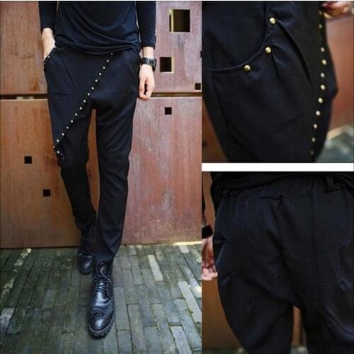 2021 Korean Summer Low Tide Crotch Pants Harem Pants Large Size Mens Casual Hip-hop Feet Culottes Hairstylist Singer Costumes