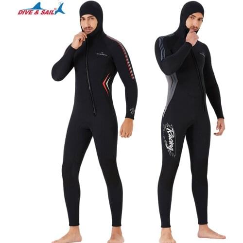 Front Diagonal Zipper Have Hat Men 3 MM Neoprene Diving Suit Warm Mercerized Velvet Lining Winter Fishing Suit One-Piece Wetsuit
