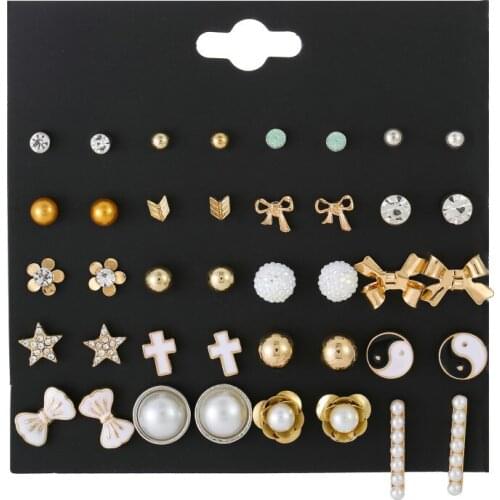YADA 20 PCS Punk New Bowknot Shape Earring Set For Women Crystal Statement Earring Jewelry Metal Wedding Pearl Earrings ER200203