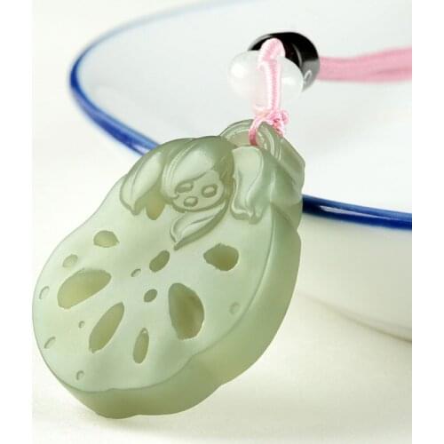 Natural A hetian jade lotus hollow handcarved lotus jade green jade pendant jade necklace unique jadeite jade jewelry