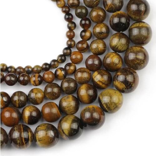 YHBZRET Natural tiger eye Stone Round Loose Beads For jewelry Making 4/6/8/10/12 mm DIY Bracelet necklace Strand 15'' Wholesale