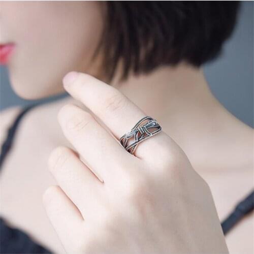 New Retro Personality 925 Sterling Silver Jewelry Creative Bow Not Allergic Atmosphere Women Gift Opening Rings SR542