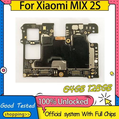 64GB 128GB Original Unlocked Mainboard For Xiaomi MIX 2S Mi MIX 2S Motherboard Circuits Logic Main Board Full Chips Flex Cable