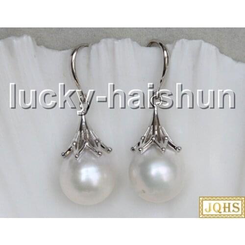 Wonderful Dangle 13mm white Reborn keshi pearls Earrings 925 silver hook j13280