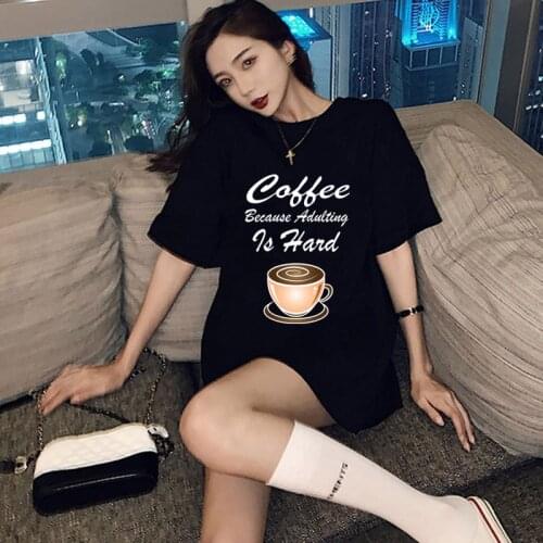 Plus size Graphic Tees Coffee Because Adulting Is Hard Print T Shirt Women Harajuku T-Shirt Streetwear Summer Uzzlang Tshirt