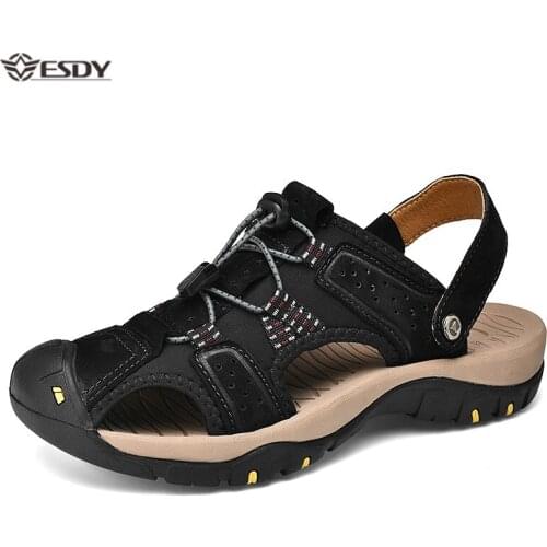 Summer Casual Sandals Men Plus Size 46 47 Genuine Leather Out Door Shoes Men Sandals Soft Walking Beach Sandalias Sandal Slides