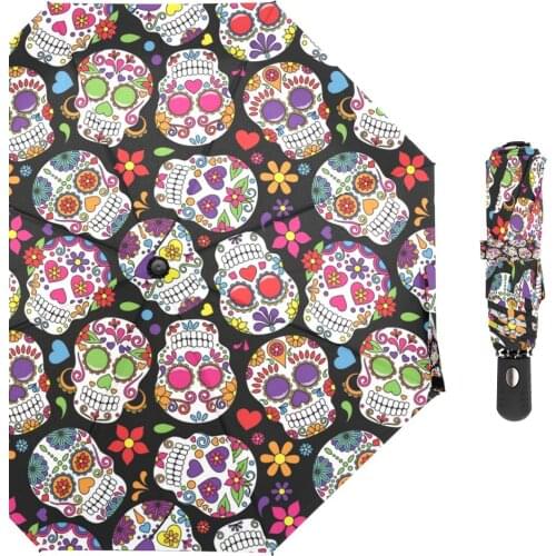 Skull Printing Portable Umbrellas Folding Umbrella Men Automatic Umbrella Windproof Women Umbrella Quick Drying Rainy Parasol