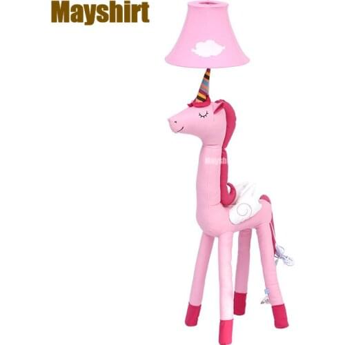 Modern Pink Unicorn Led Floor Lamp Cartoon Fabric Standing Lamps for Living Room Childrens Bedroom Decoration Light Fixture