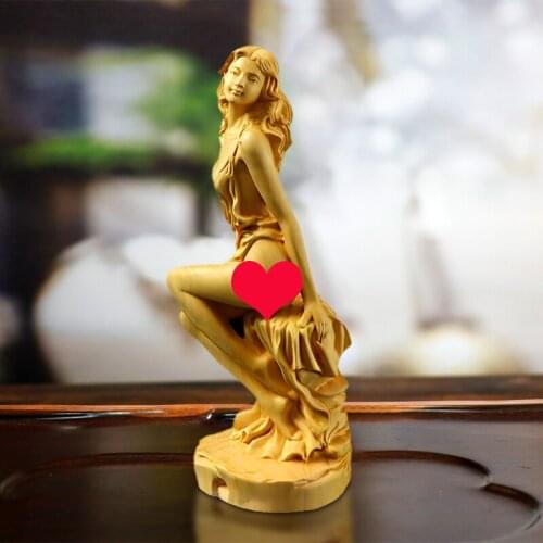 Solid wood goddess statue，Modern art sculpture，Character nude art ornaments，Home living room bedroom decoration statue