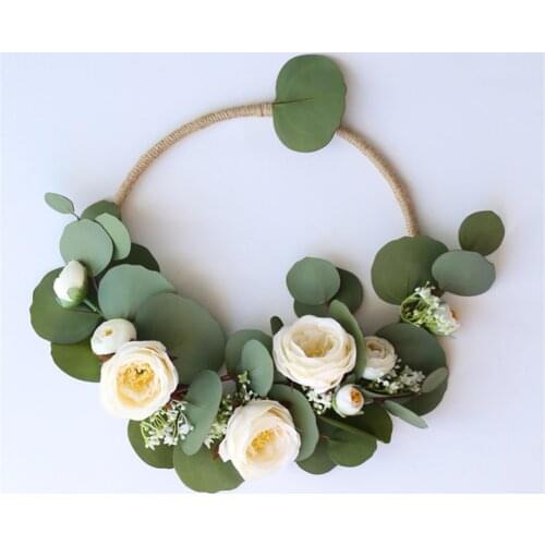 SESTHFAR Wedding Hoop Bouquet Bride Hoop Wreath Bridesmaid Gift Green Eucalyptus Flowers Bridal Bouquet Floral Wall