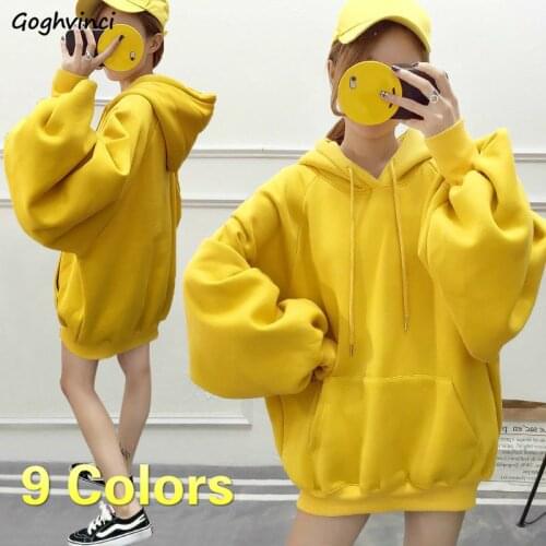 With Hat Hoodies of Women Oversize 3XL Plus Velvet Thicker Solid Casual Sweatshirts Simple Korean Student Loose Top Front Pocket