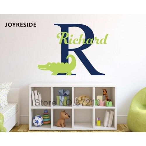 JOYRESIDE Custom Personalized Name And Initial Letter Crocodile Wall Decal Vinyl Sticker For Kids Boy Girl Room Decoration XY015