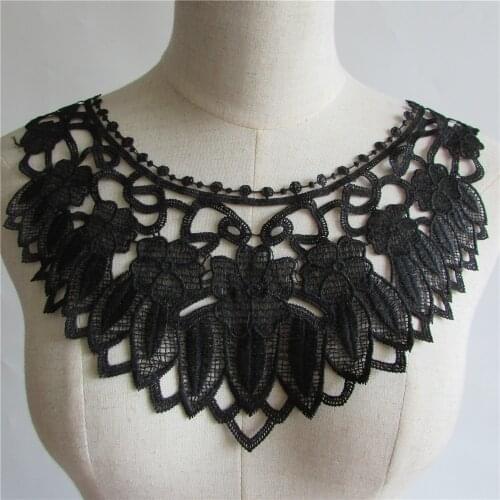 High quality black Embroidered Lace Collar Neckline Venise Applique Embroidery Sewing on Patches DIY Fabric Accessories YL145
