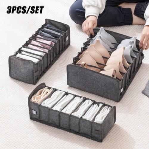 3 Piece Set Underwear Storage Box Drawer Divider Foldable Closet Clothes Socks Lingerie Ties Bra Organizer