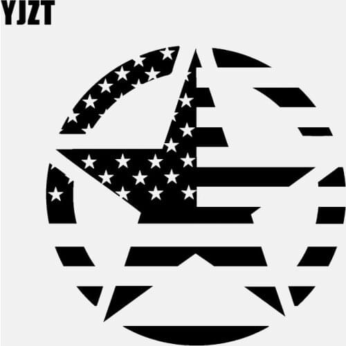 YJZT 10.2CM*10.2CM American Flag Star Car Sticker Motorcycle Vinyl Decal Black/Silver C3-0708