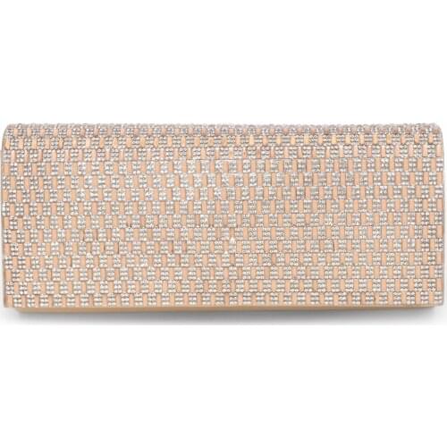 Woman Glittery Satin Evening Clutch Bag Rhinestones Slim Paillette Decor Formal Handbag Shoulder Bag For Wedding Party Gold