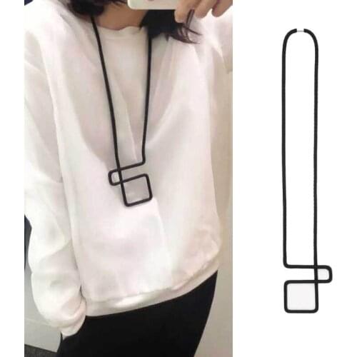 New Fashion Womens Sweater Chain Black Rope Women Necklace Geo Maze Collar Pendant Simple Costume Jewelry Gift