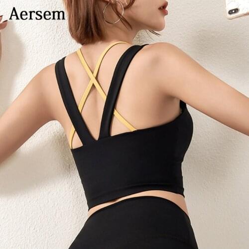 Aersem Shockproof Womens Sports Top Sexy Yoga Crop Tops 2020 Quick Dry Breathable Gym Tight Bra For Girl Workout Clothes Halter