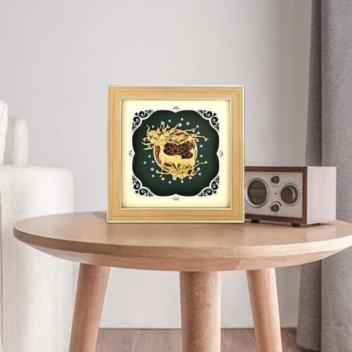 Gold Art Lucky Deer Painting Animal deer Gold Foil Crafts Modern Wall Art Pictures for Living Room Nordic Poster Home Decoration