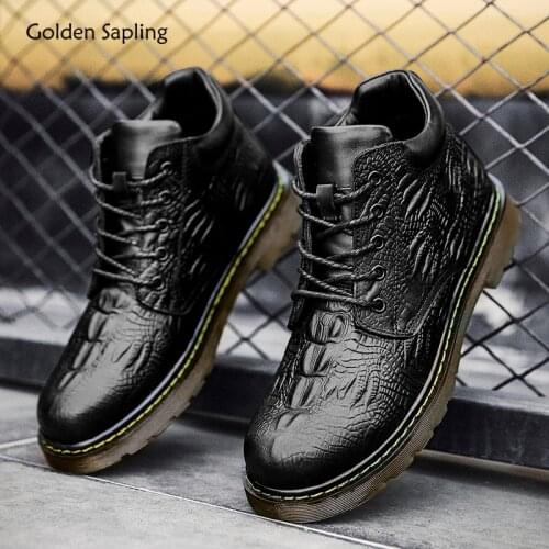 Golden Sapling Classics Mens Boots Fashion Genuine Leather Casual Shoes Retro Design Motorcycle Boot Men Leisure Platform Shoe