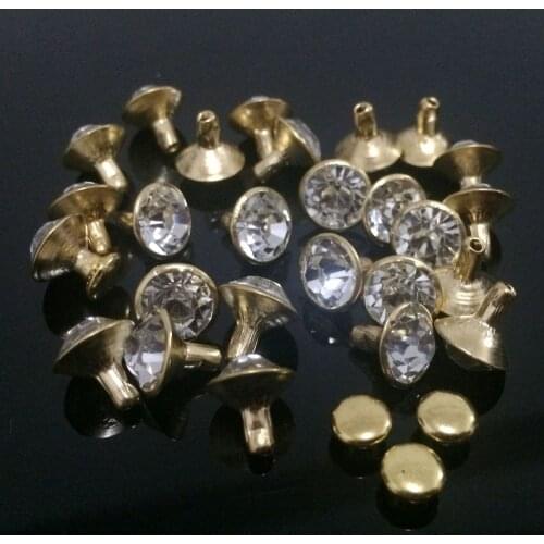 100Pcs 9mm CZ++ White Clear Crystals Rhinestone Rivets Gold Nailhead Spots Studs DIY Making Shoes Bags Belts Shipping Free