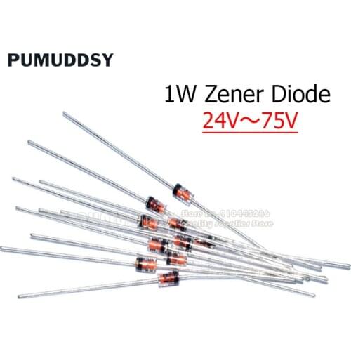 100PCS 1W Zener Diode DO-41 24V 27V 30V 33V 36V 39V 43V 47V 51V 75V 1N4753 1N4755 1N4756 1N4761