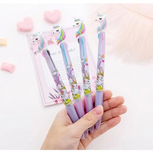 2 pcs/lot Unicorn Cartoon 3 Colors 6 Color Chunky Ballpoint Pen School Office Supply Gift Stationery Papelaria Escolar